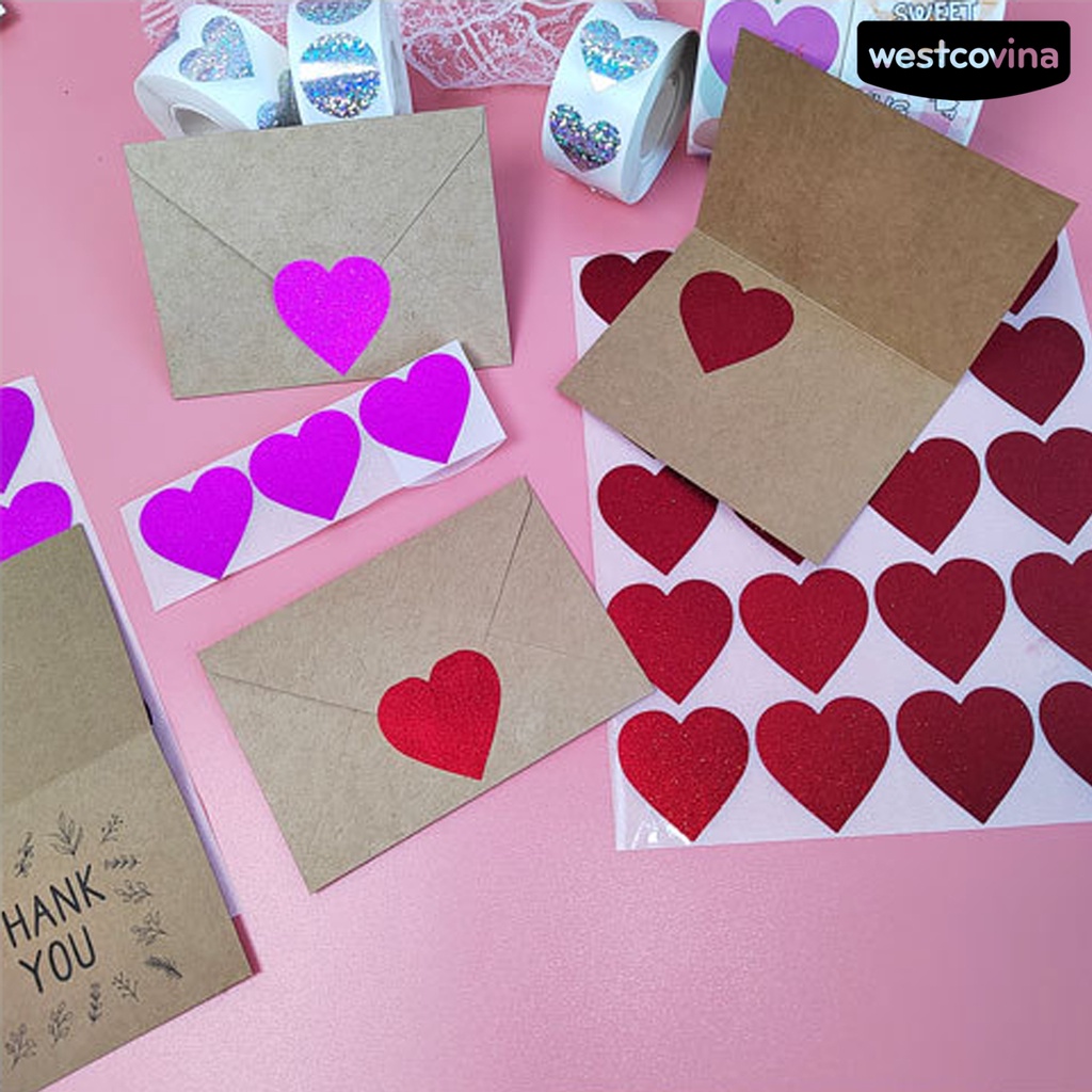 [WSTN]✎Bộ 40 Miếng Dán Trang Trí Hình Trái Tim Lấp Lánh Tháo Gỡ Dễ Dàng