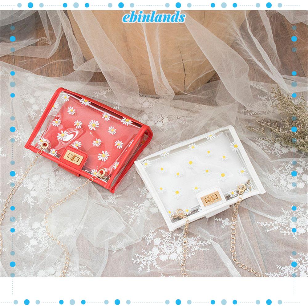 EBINLANDS Túi Xách Bằng PVC Trong Suốt Đa Chức Năng Họa Tiết Hoa Cúc Tươi Mới Hợp Thời Trang Cho Nữ
