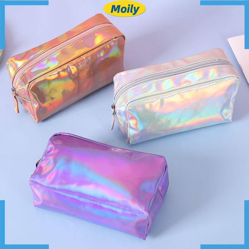 MOILYVN Túi Đựng Mỹ Phẩm Da PU Màu Laser Cỡ Lớn Chống Thấm Nước Tiện Dụng