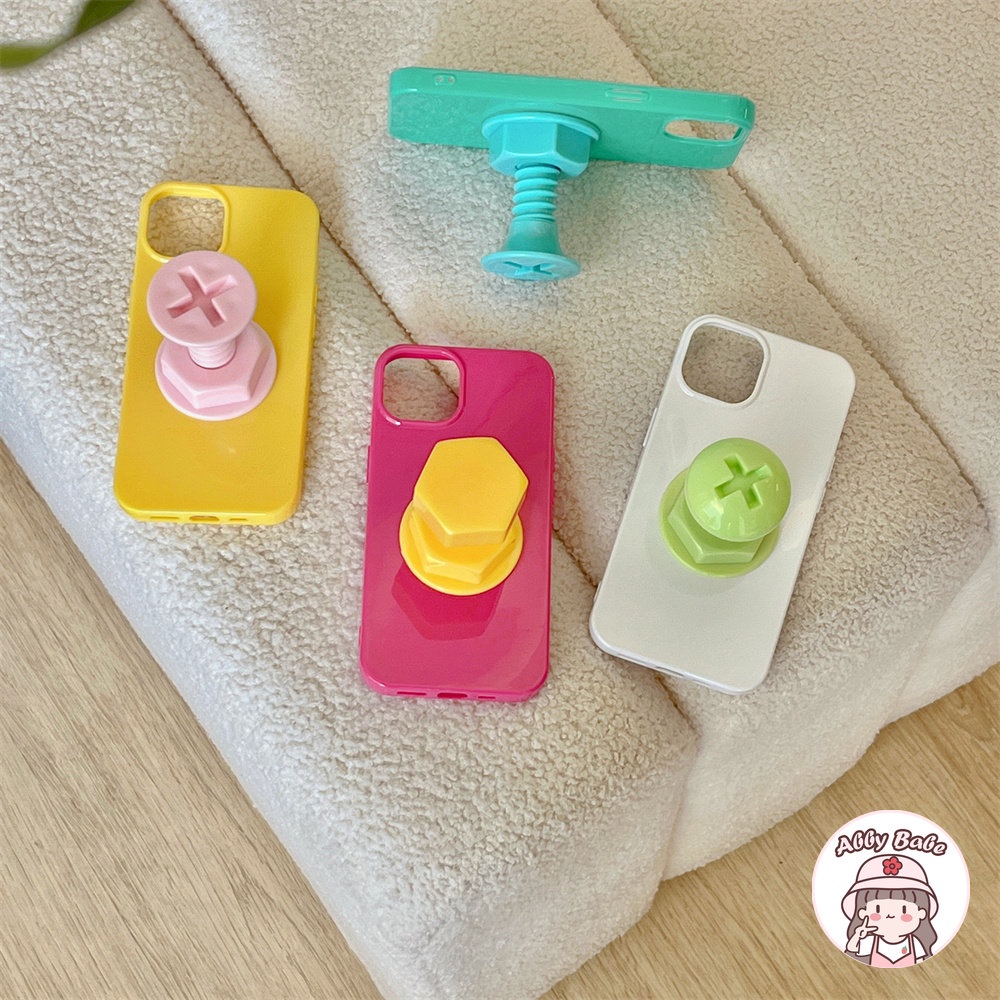 Ốp Điện Thoại TPU Mềm Bóng Trong Suốt Có Giá Đỡ Và Ốc Vít Màu Macaron Chống Va Đập Cho IPhone 14 Pro Max 11