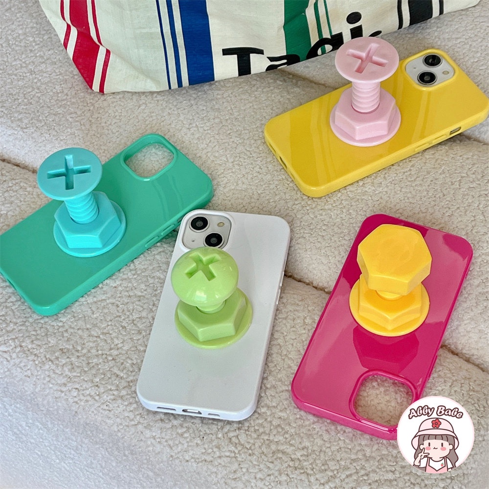 Ốp Điện Thoại TPU Mềm Bóng Trong Suốt Có Giá Đỡ Và Ốc Vít Màu Macaron Chống Va Đập Cho IPhone 14 Pro Max 11