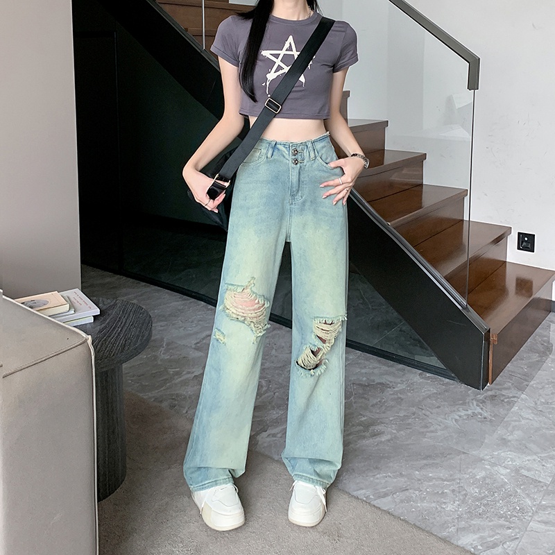 NZN Quần Jean Lưng Cao Màu Sắc Tươi Sáng Phong Cách retro Hàn Quốc Cho Nữ