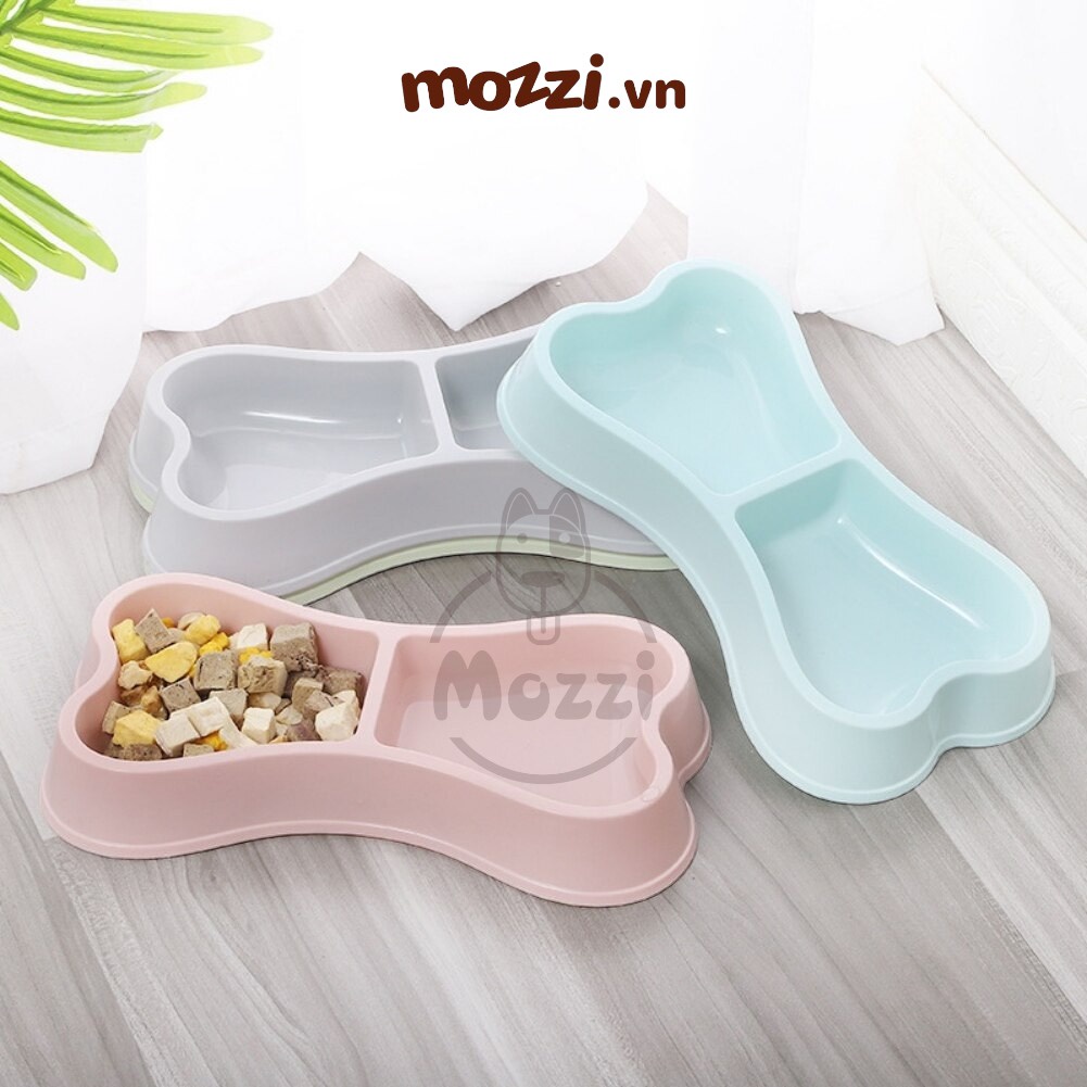 Chén ăn đôi đậu nành hình khúc xương cho chó mèo