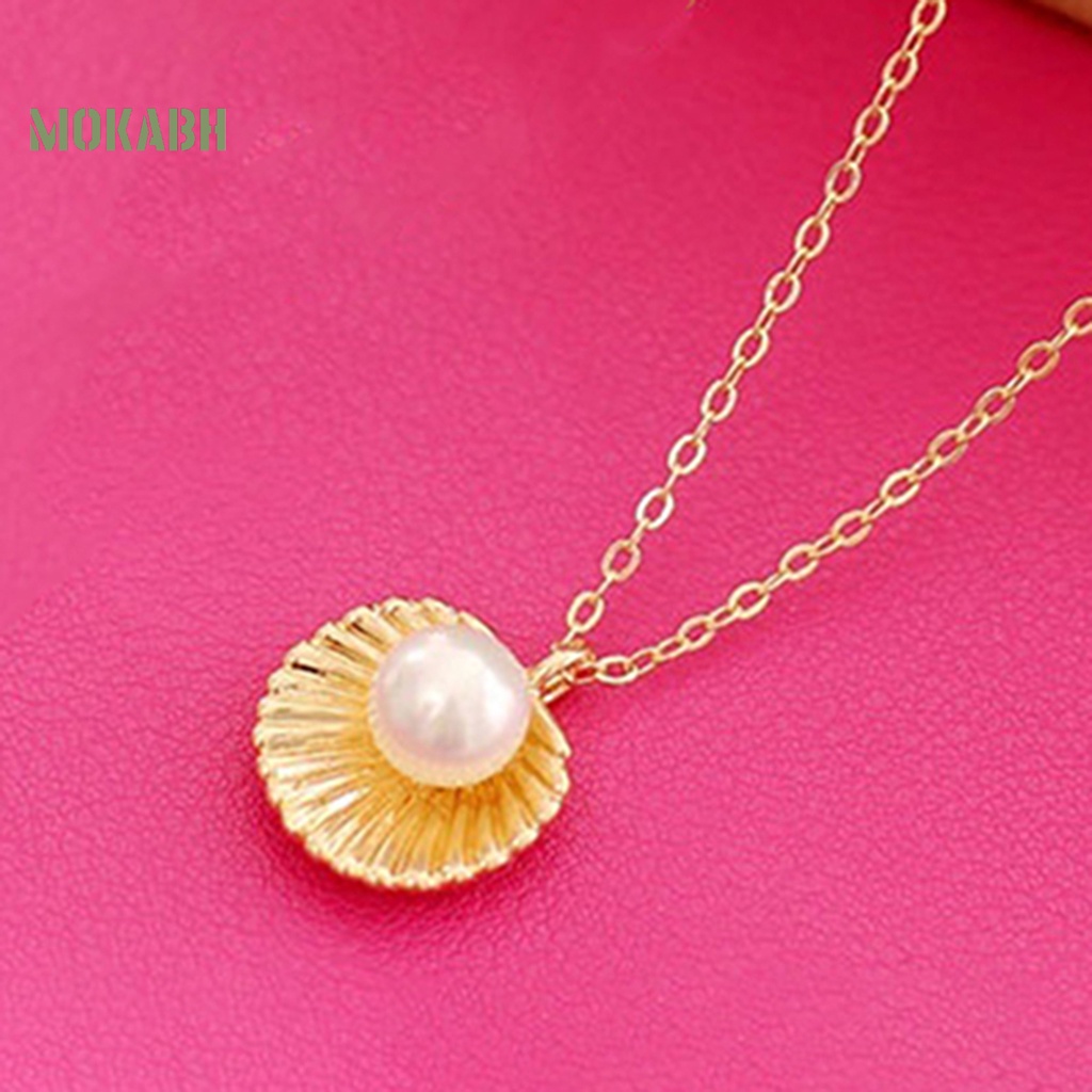 [Mok Abh] Vòng Cổ Kết Hạt Giả Ngọc Trai Với Mặt Dây Hình Vỏ Sò