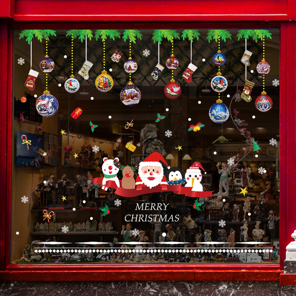 1 Bộ Miếng Dán Cửa Kính Bằng PVC Họa Tiết Giáng Sinh Bắt Mắt