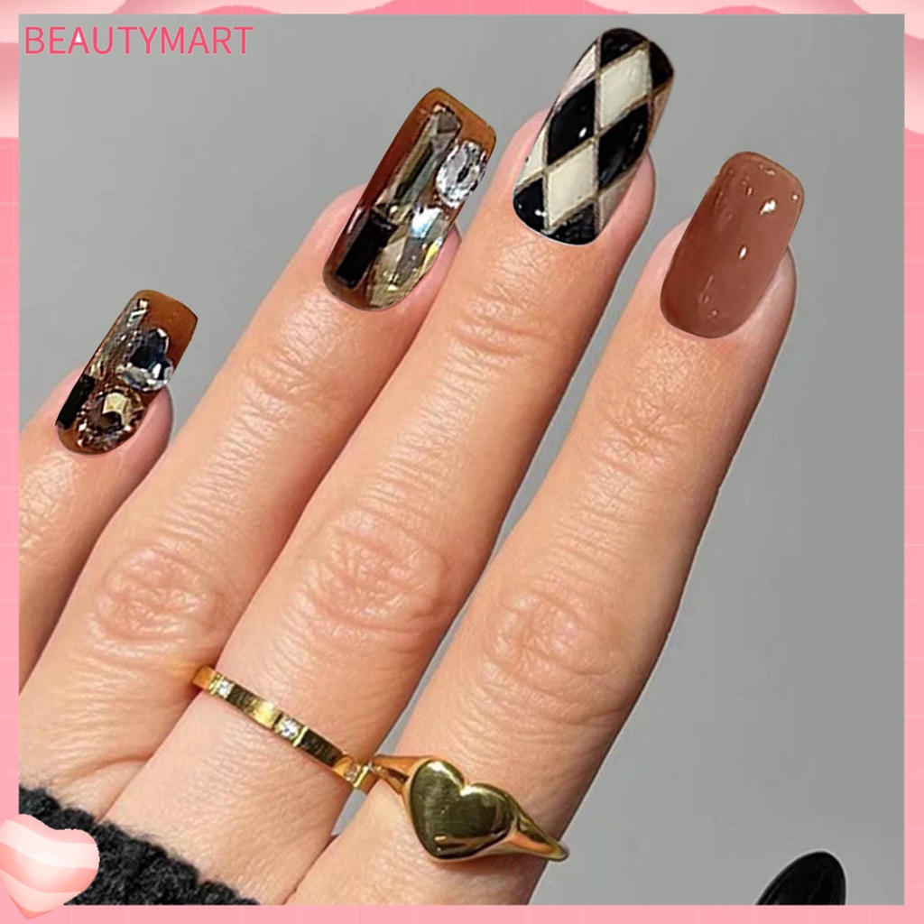 Bộ 24 Móng Tay Giả Đính Pha Lê Lấp Lánh Dễ Tháo Rời Dùng Trang Trí Móng Tay Mùa Thu Đông DIY