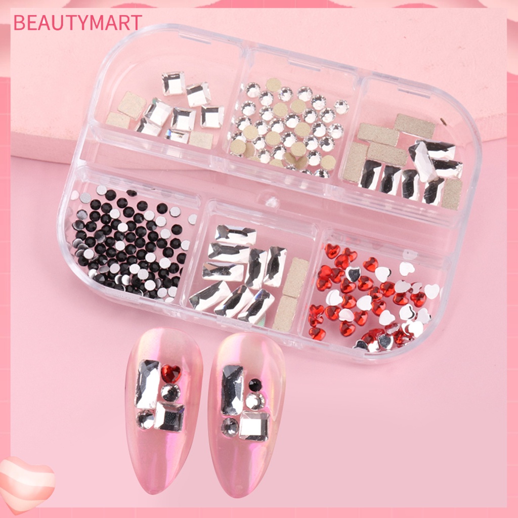1 Hộp 6 Ngăn Đựng Hạt Đá 3D Nhiều Hình Dạng Trang Trí Móng Tay Nghệ Thuật DIY
