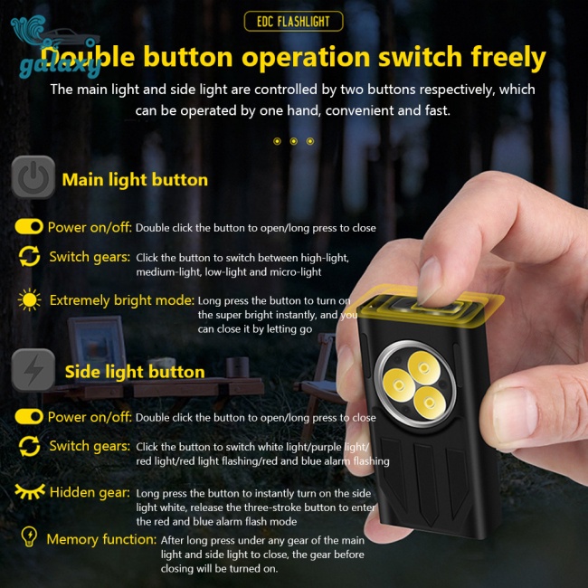 Galaxy Đèn Pin Mini Đa Năng 1100lm Bằng Hợp Kim Nhôm Có Móc Khóa Nam Châm