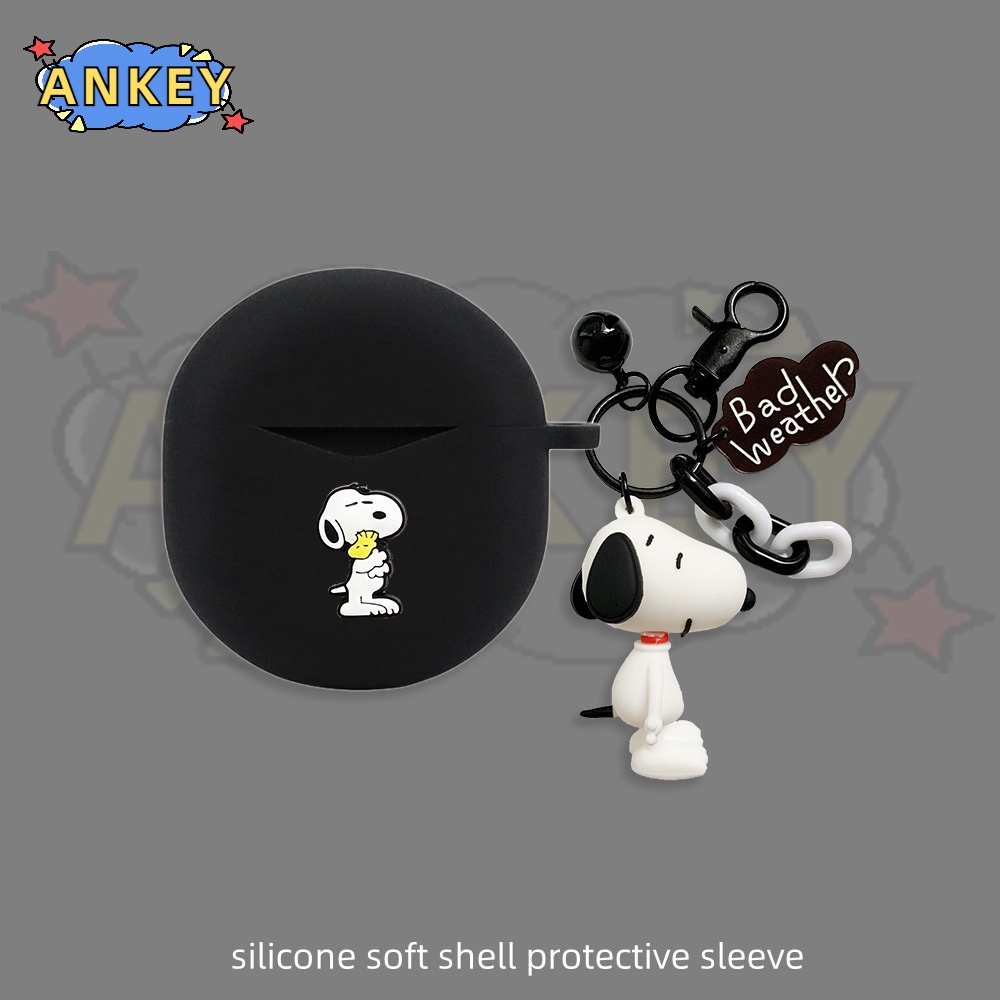 For SoundPEATS Air 4 / Air 3 Deluxe / Capsule 3 Pro Earphone Silicone Case White Dog Earbuds Protective Headphone Cover Headset Skin with Pendant