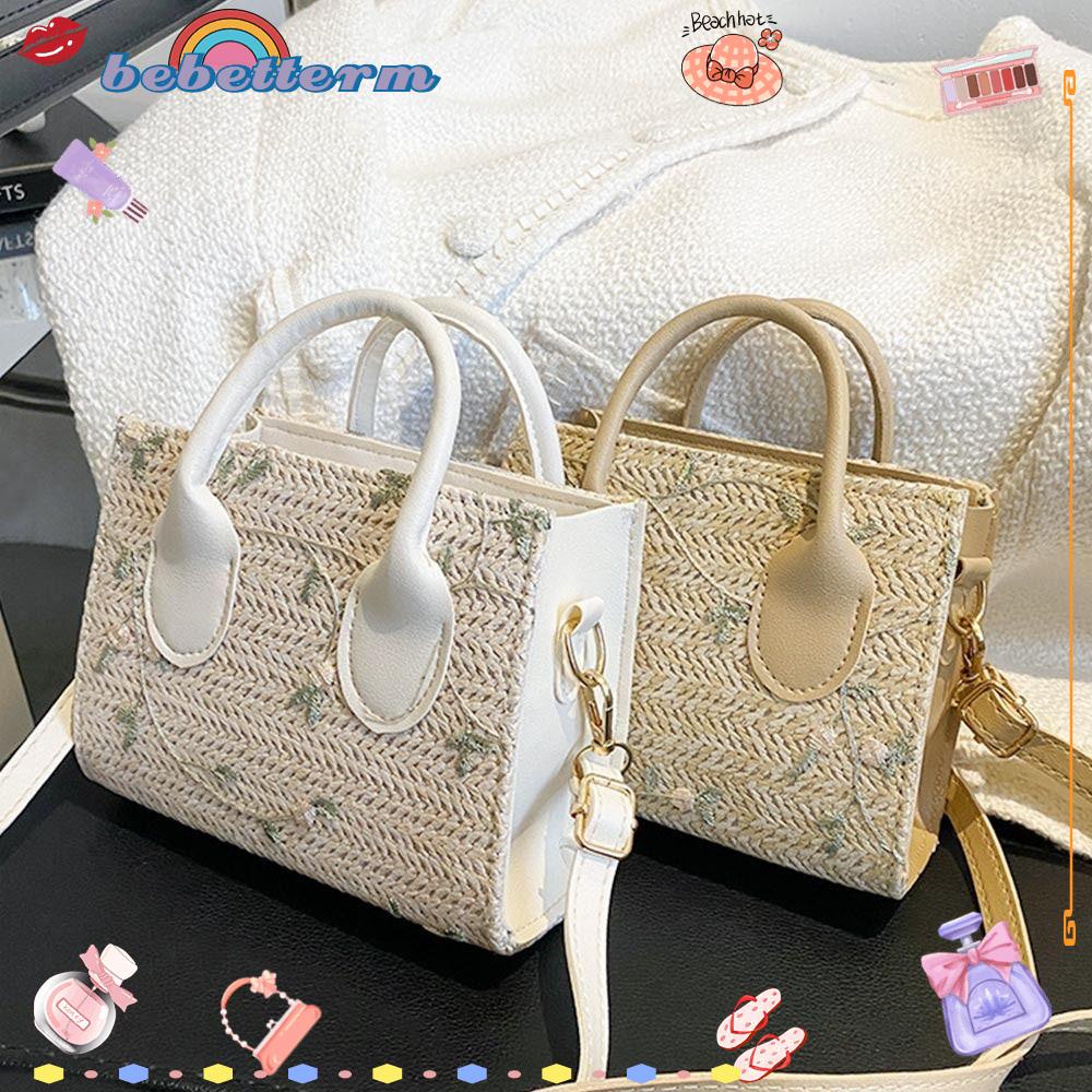 BEBETTERM Túi Cói Đeo Chéo Màu Trơn Thời Trang Mùa Hè