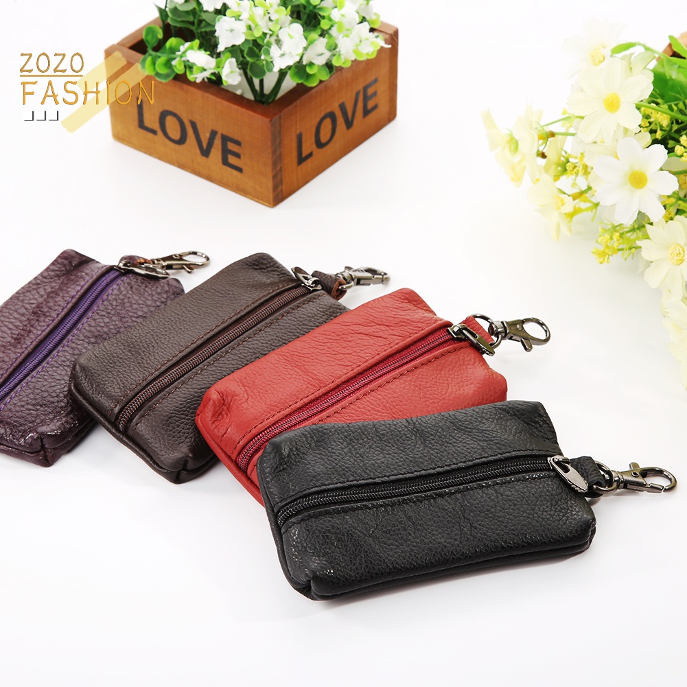Ốp Chìa Khóa Dạng Ví Da Thật Có Dây Kéo Dành Cho Nam Nữ