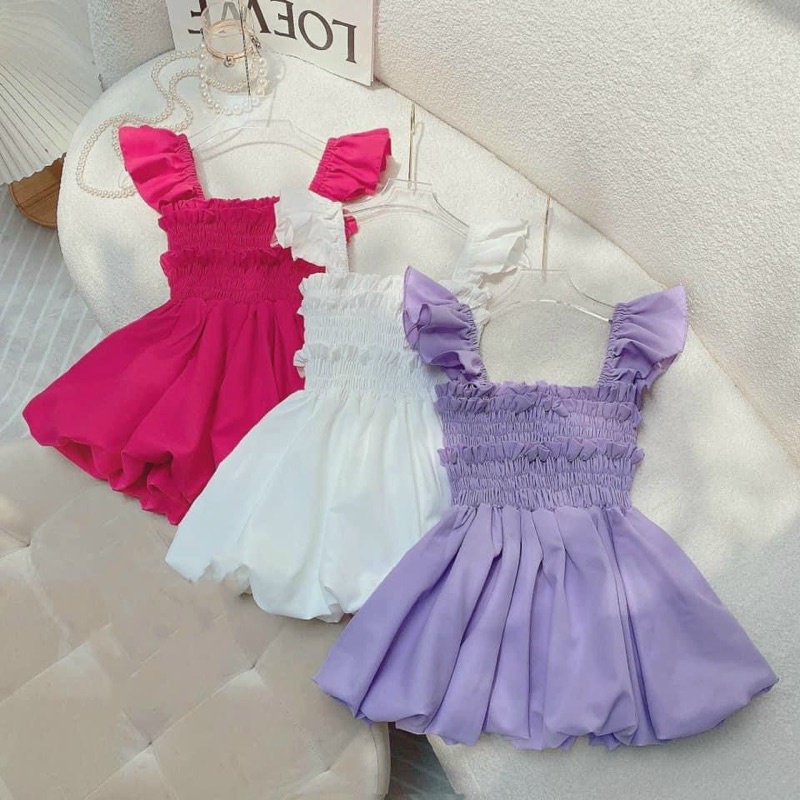 Áo hai dây nhúng bí tay bèo cánh tiên , Áo  cánh tiên Trễ Vai Tay Bồng Hoa Nhí và trơn Tiểu Thư Nữ Chất Đũi Xốp uk