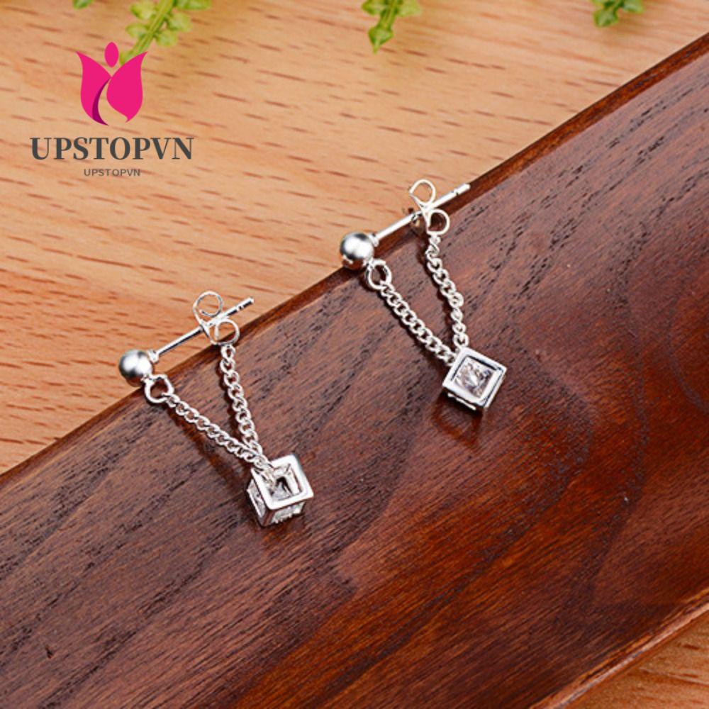 Upstopvn Set 2 Bông Tai Pha Lê Mặt Khối Lập Phương Thời Trang Lủng Lẳng Cho Nữ