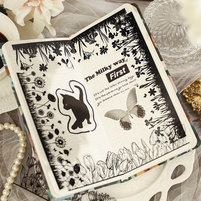 10 Tờ Ren Đen Trắng Dán Hoa Bóng Chất Liệu Trang Trí Giấy Đáy DIY Sổ Lưu Niệm Hình Chữ Nhật Văn Phòng Phẩm 210 * 58MM