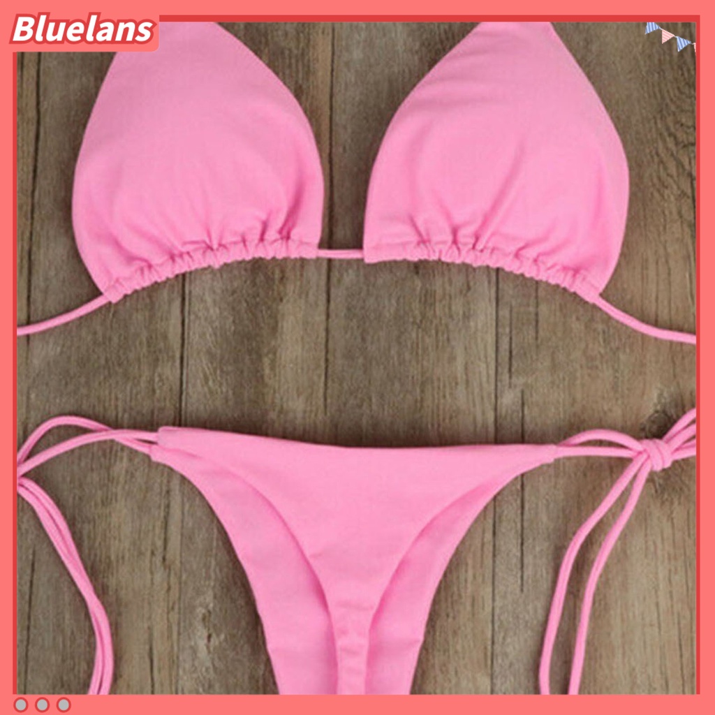 Bộ Bikini 2 Mảnh Dây Đeo Cổ Màu Sắc Thời Trang Cho Nữ