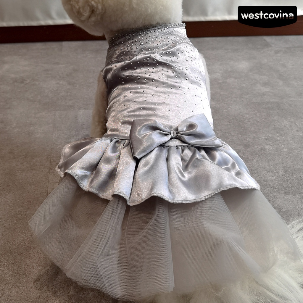 [COD]♞Đầm Lưới Thắt Nơ Đính Đá Sáng Lấp Lánh Mềm Mại Thoải Mái Bắt Mắt Cho Thú Cưng