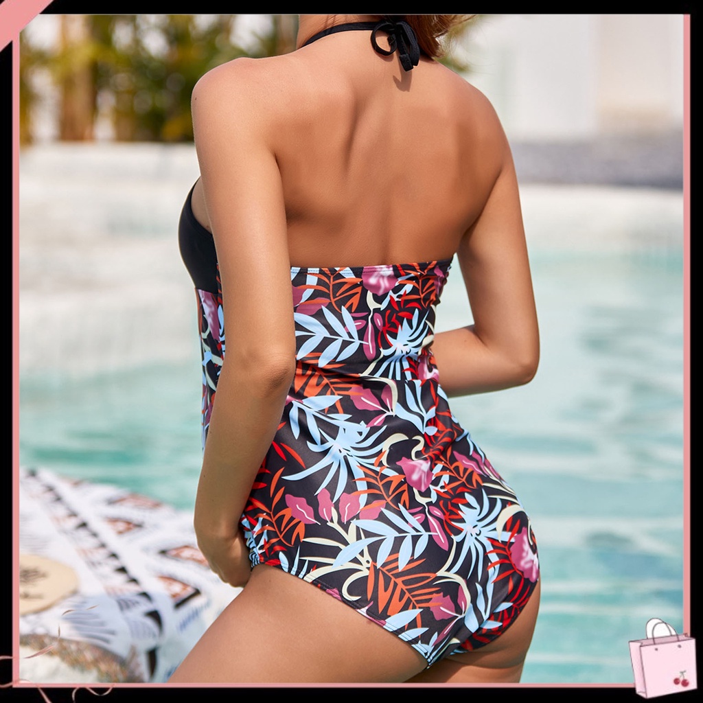{Soltweter} Bộ Đồ Bơi Liền Thân Phối Lưới Xuyên Thấu Hở Lưng In Họa Tiết Lá Cây Màu Sắc Dành Cho Mẹ Bầu Đi Nghỉ Mát