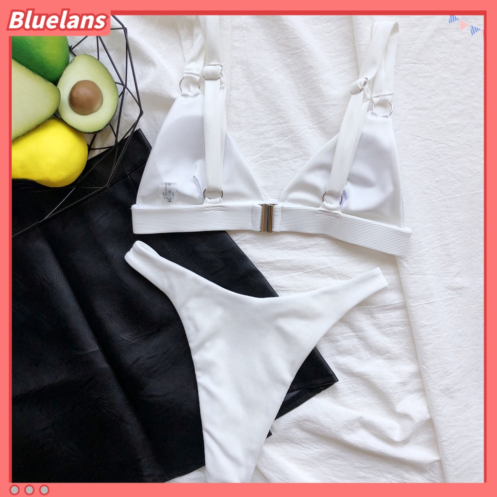 [BLS] Bộ Đồ Bơi Bikini Hai Mảnh Lưng Cao Có Đệm Mút Tròn Bằng Kim Loại Thời Trang Mùa Hè