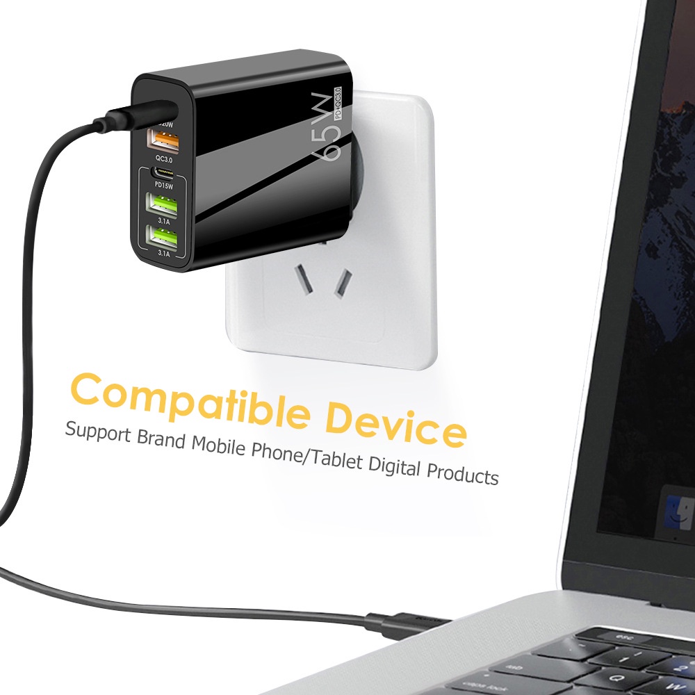 Củ Sạc Nhanh USB C 65W Type C PD QC3.0 Cho Điện Thoại iPhone