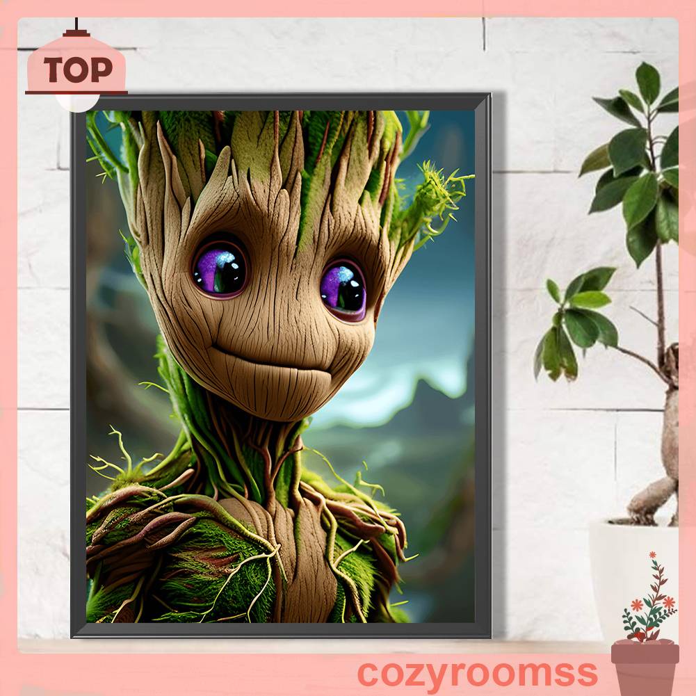 Tranh Đính Đá Kim Cương Toàn Bộ 5D DIY Hình Vẽ Groot Trang Trí Nhà Cửa