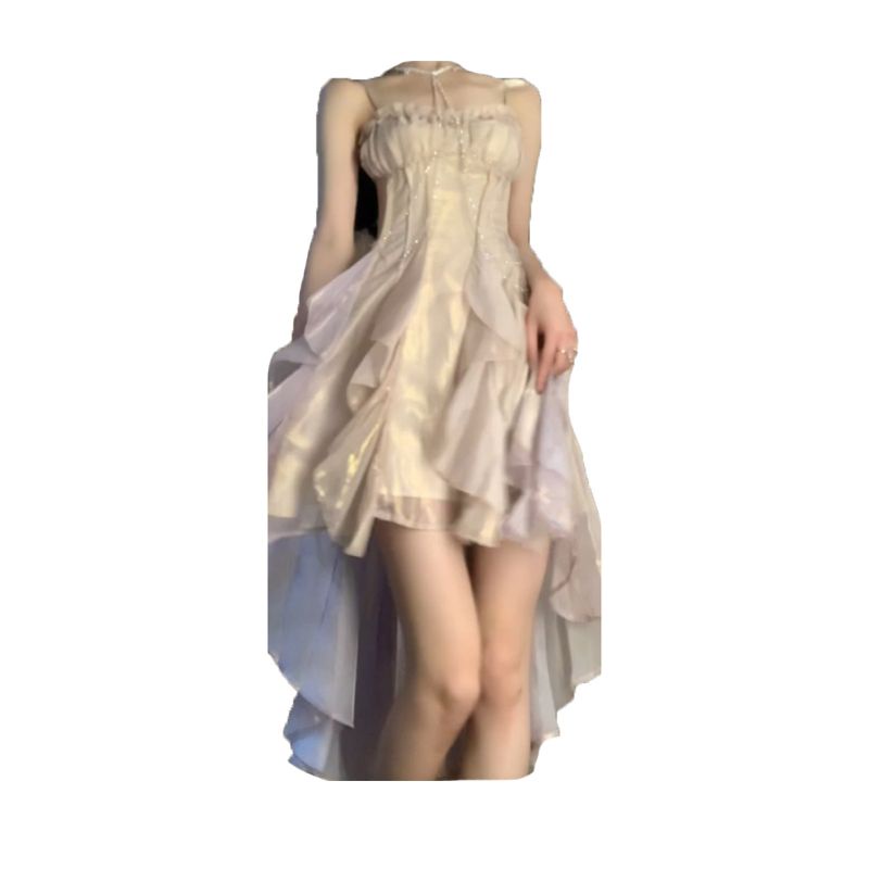 Đầm Hai Dây Dáng Ngắn Phối Bèo Màu Gradient Phong Cách Pháp LH2R