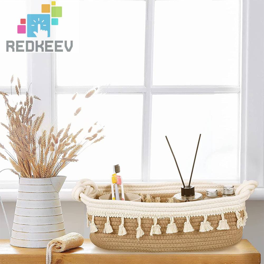 Giỏ Đan Sợi Cotton Hình Chữ Nhật Phong Cách Boho Đa Ứng Dụng Cho Nhà Ở / Văn