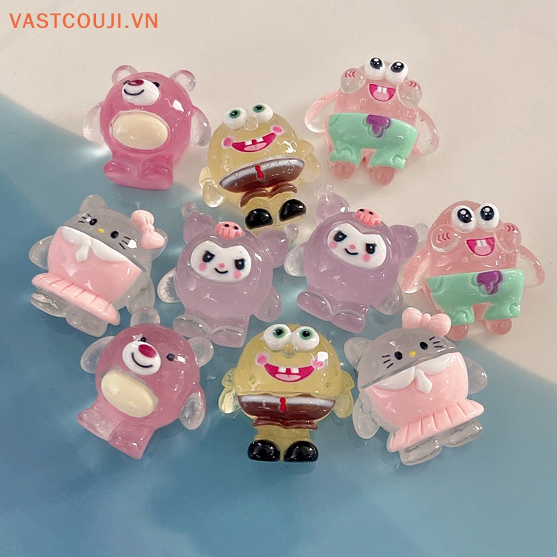 Set 2 Mô Hình Nhân Vật Hoạt Hình SpongeBob Patrick Star Kuromi Dâu Tây Mini Bằng Nhựa Resin Màu Dạ Quang Xinh