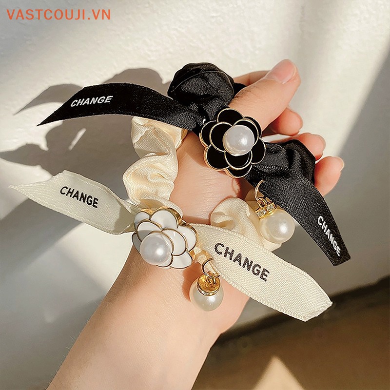 Dây Cột Tóc Ruy Băng Bản Lớn In Họa Tiết Hoa Trà VASTJI Thời Trang Mùa Hè Cho Nữ