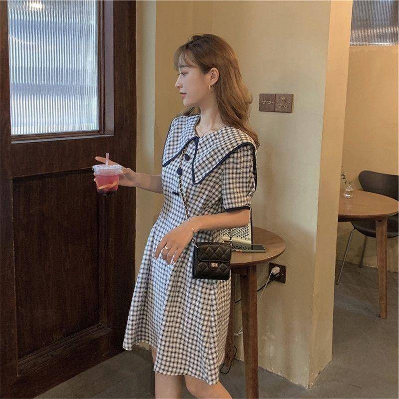 Đầm Tay Phồng Cổ Búp Bê Họa Tiết Kẻ Sọc Thời Trang Mùa Hè 2023 Phong Cách Mới Cho Nữ