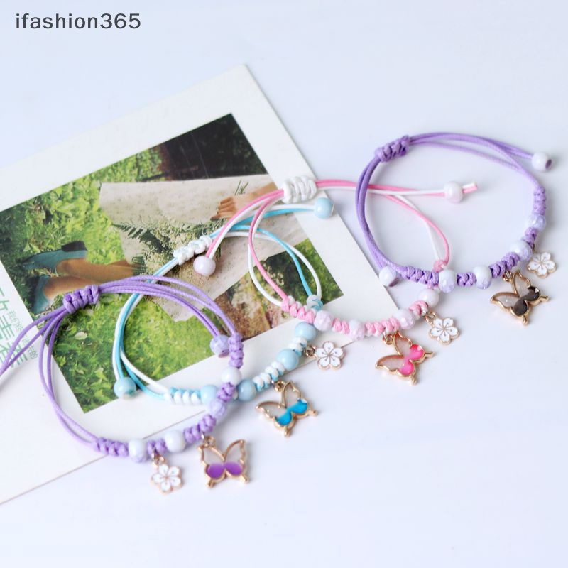 Vòng Tay Dây Bện Mặt Hình Bướm Màu Tím / Hồng Tùy Chỉnh Thời Trang ifashion365 Cho Nam Và Nữ