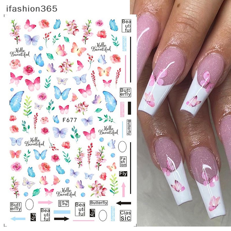 Sticker Dán Trang Trí Móng Tay Hình Bướm Và Hoa Thời Trang ifashion365