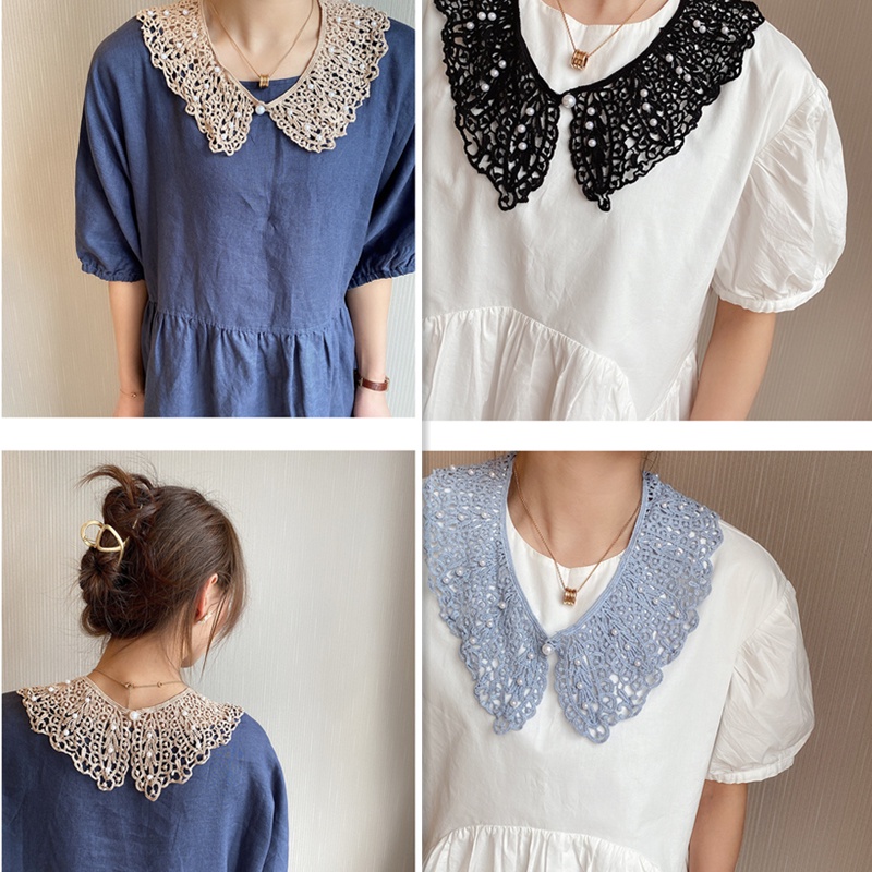 Cổ Áo Ren Rỗng Chống Nắng Đính Ngọc Trai Giả Đa Năng