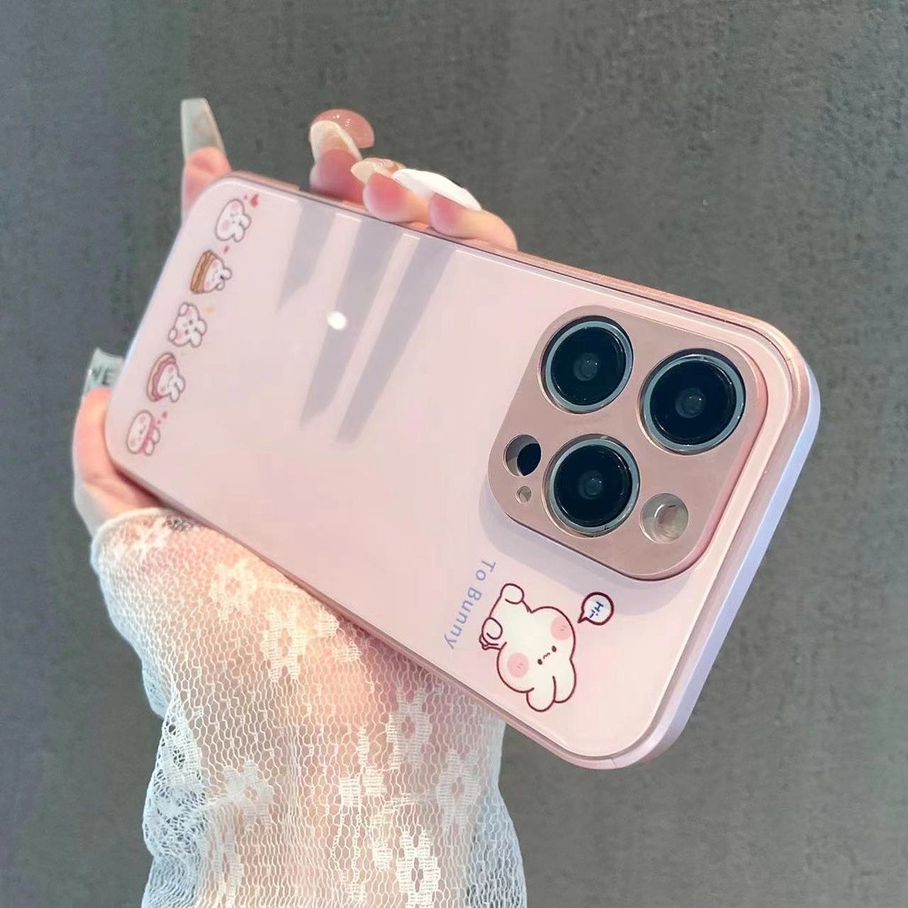 Ốp Điện Thoại Mặt Kính Hình Thỏ / Vàng / Hồng Dễ Thương Cho Iphone 14promax 13 12 11 7 X 8plus XSMAX