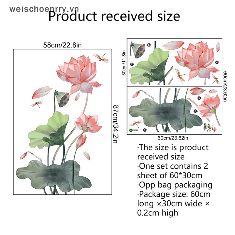 Sticker Dán Tường Hình Chuồn Chuồn Và Hoa Sen Độc Đáo