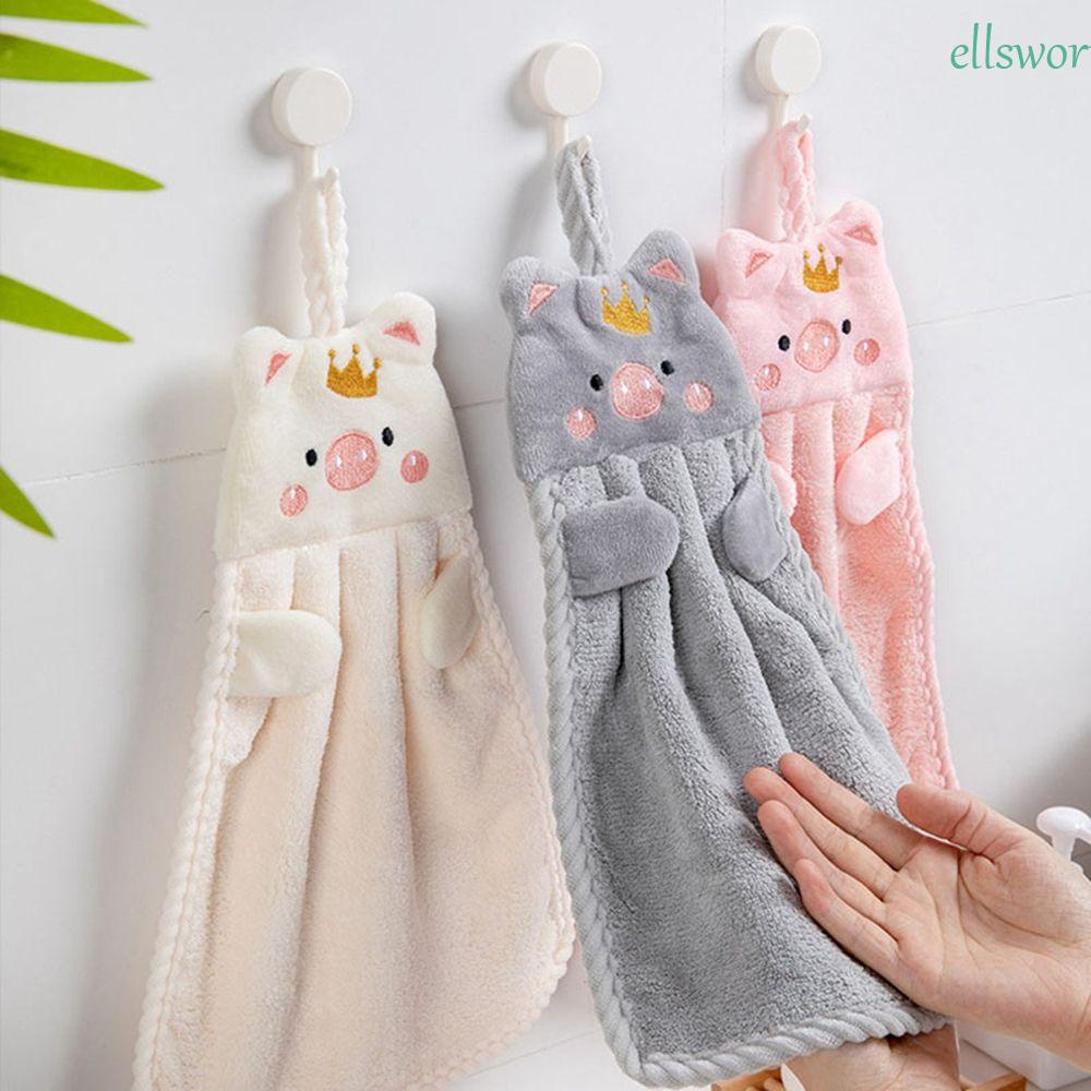 ELLSWORTH Khăn Lau Tay Vải Nhung San Hô Thấm Hút Tốt In Hình Chú Heo Hoạt Hình Dễ Thương Tiện Dụng Cho Nhà Bếp