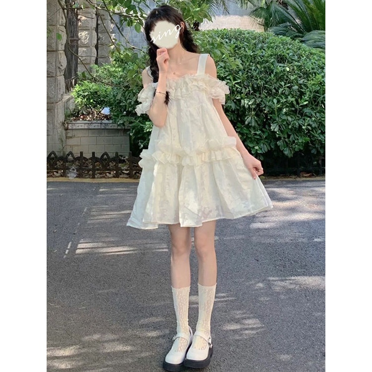 Đầm Hai Dây Nhún Bèo Mềm Mại Phong Cách Nhật Bản Thời Trang Mùa Hè Mới Nhất Dành Cho Nữ Sinh