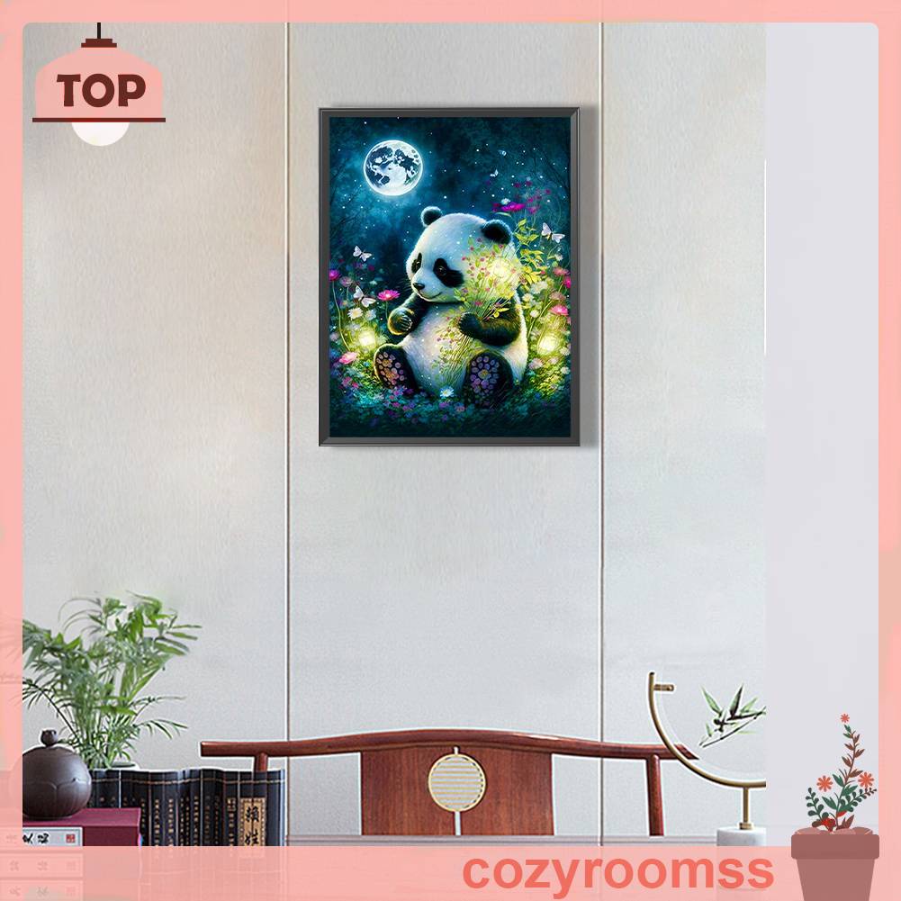 Tranh Đính Đá Kim Cương Toàn Bộ 5D DIY Hình Vẽ Gấu Trúc Ánh Trăng