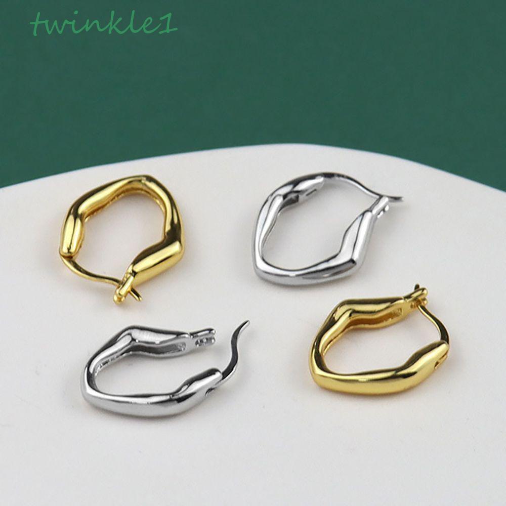 TWINKLE Khuyên Tai Tròn Nhỏ Không Đối Xứng Màu Sắc Bạc Bằng Đồng Cho Nữ
