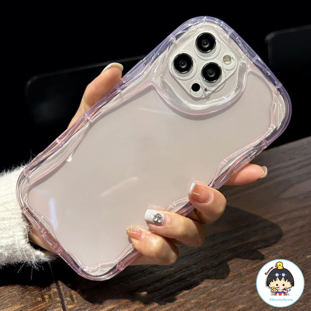 Ốp Điện Thoại TPU Mềm Trong Suốt Viền Gợn Sóng Bảo Vệ Ống Kính Máy Ảnh Cho IPhone 11 12 13 14 Pro Max XR XS Max