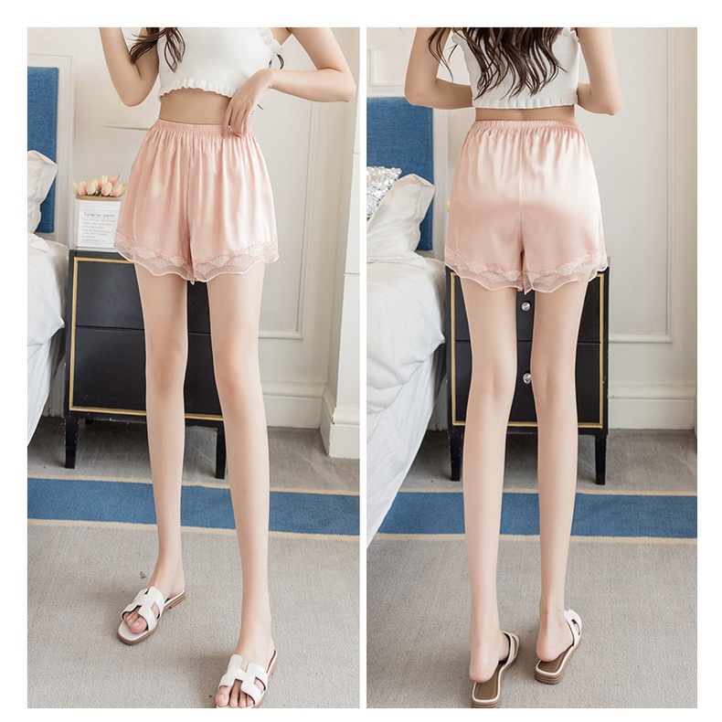 Quần Short An Toàn Mặc Váy Dáng Rộng Bằng Lụa Lạnh Không Đường May Phối Ren Mỏng Nhẹ Chống Lộ Hàng Mùa Hè Dành Cho Bạn Nữ