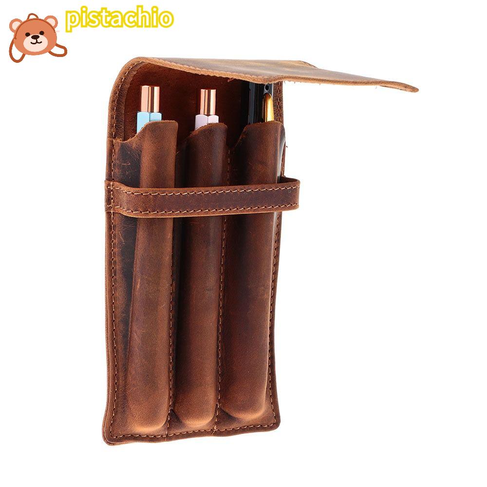 PISTA Túi Đựng Bút Bằng Da Màu Trơn