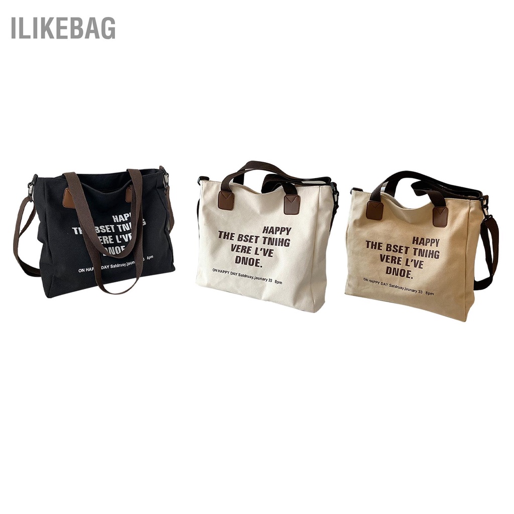 Ilikebag Đơn Giản Túi Vải Nữ Công Suất Lớn Xách In Chữ Có Dây Kéo