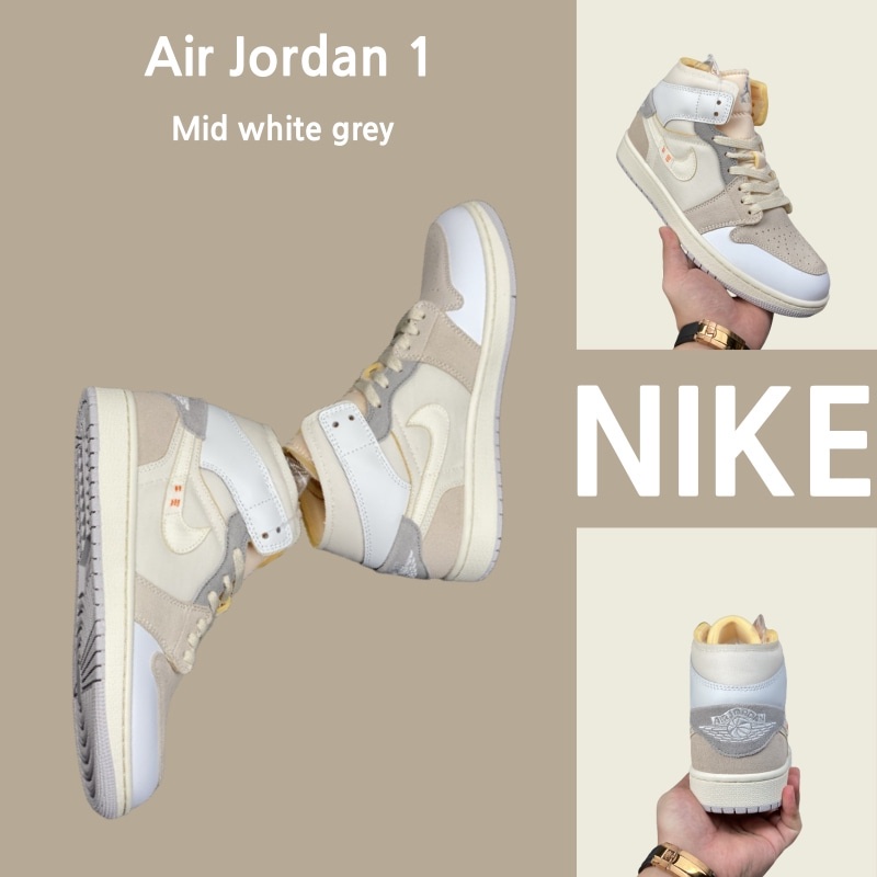 （Sản phẩm chính hãng）Nike Air Jordan 1 Mid AJ1 gray white 100% original sneakers, shoes, running shoes