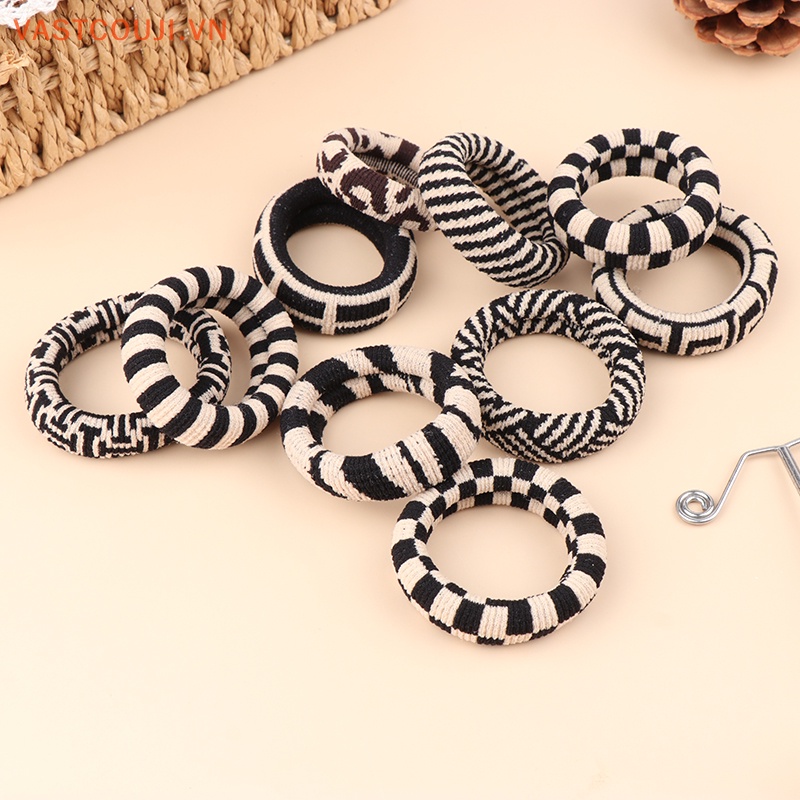 Bộ 5 Dây Buộc Tóc Cao Su Co Giãn Không Đường May Màu Trắng Đen Phong Cách Vintage Thời Trang Cho Nữ