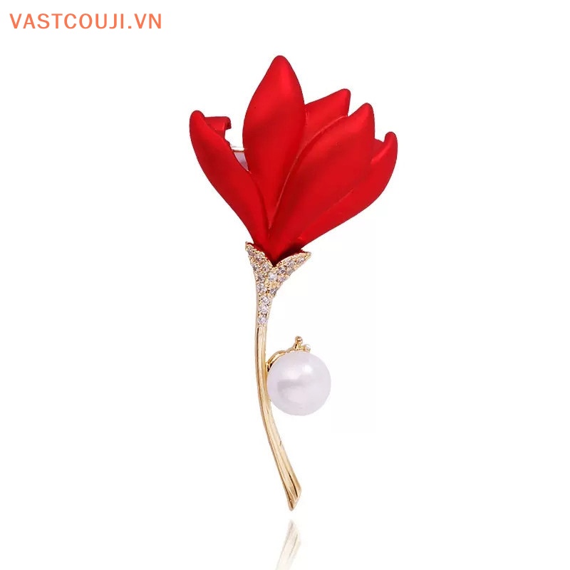 Ghim Cài Áo Hình Hoa Tulip Đính Ngọc Trai Thanh Lịch Cho Nữ