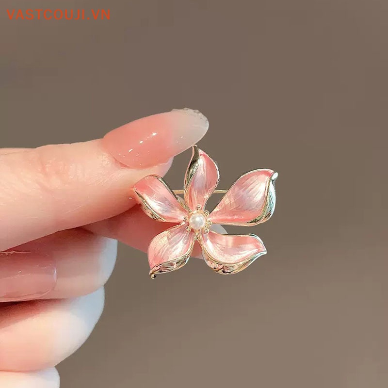 Ghim Cài Áo Hình Hoa Đính Ngọc Trai Màu Vàng Hồng Thời Trang Cho Nữ