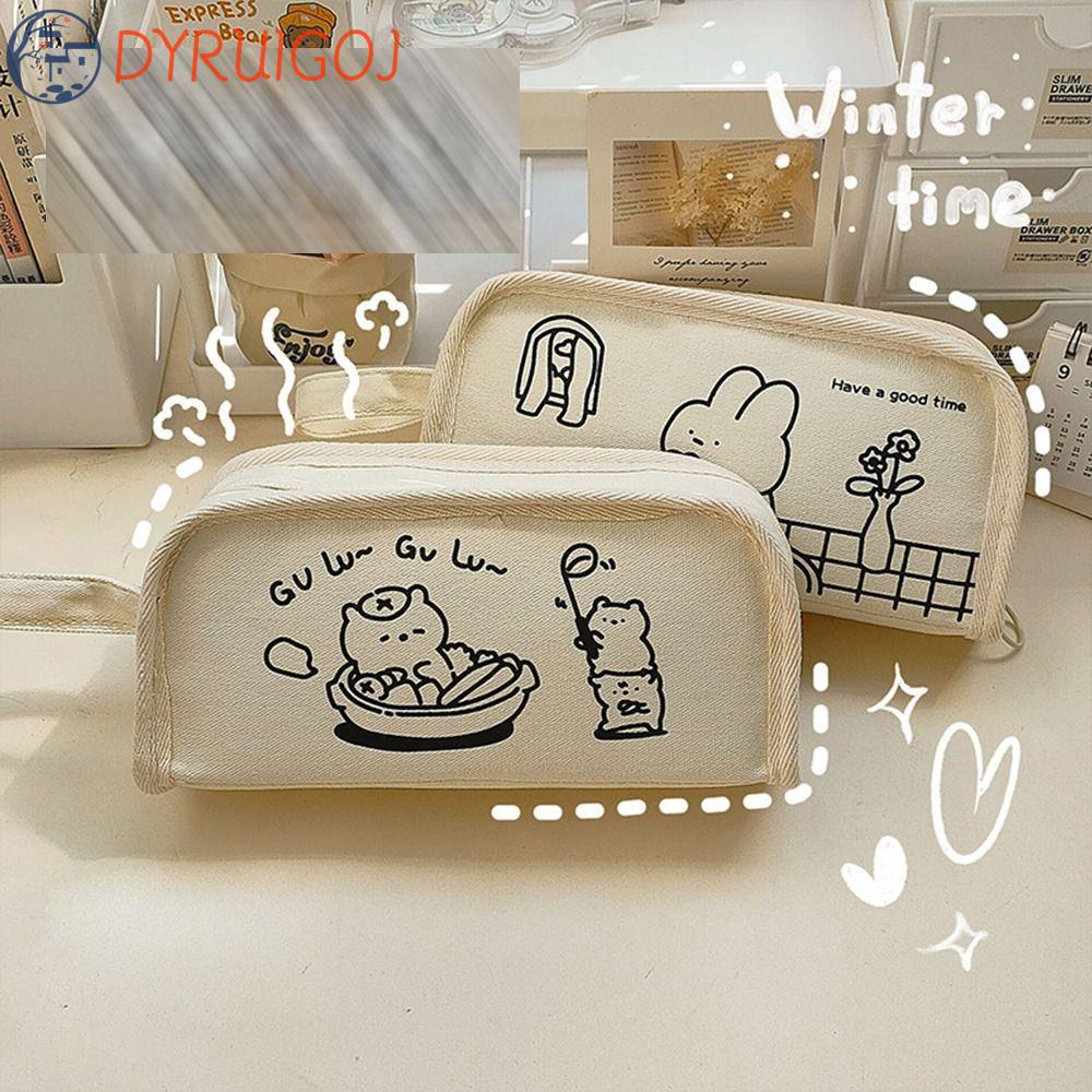 DYRUIDOJ Túi Đựng Mỹ Phẩm Để Bàn Sức Chứa Lớn Họa Tiết Gấu Thỏ Phong Cách Hàn Quốc