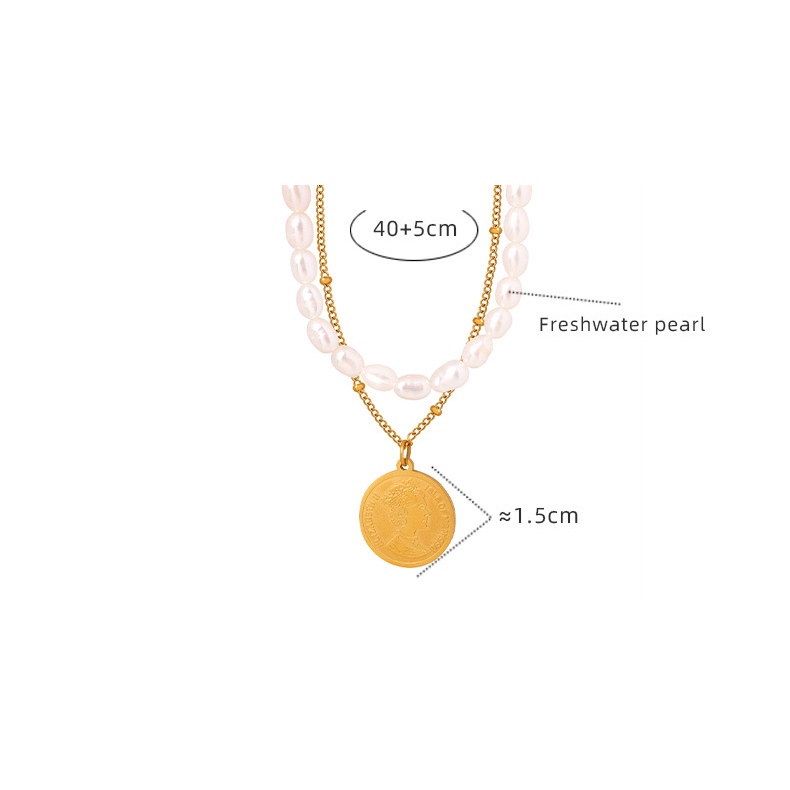 Vòng cổ Hai Lớp Bằng Thép Titan Mạ Vàng Đính Ngọc Trai Sang Trọng Cho Nữ