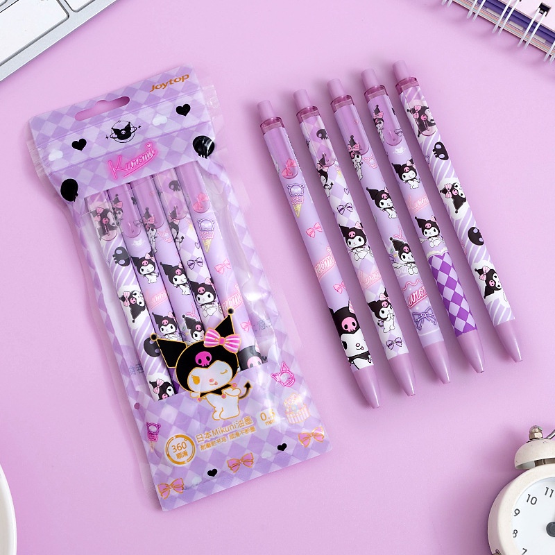 SANRIO Set 5 Bút Mực Gel Ngòi 0.5mm Hình Động Vật Dễ Thương