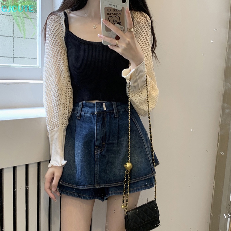 Áo Cardigan Dệt Kim Mỏng Tay Dài Màu Trơn Thời Trang Mùa Hè Cho Nữ